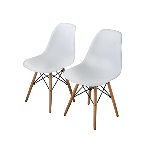 Buschman Set Of Two White Mid Century Modern Dining Room Wooden Legs Chairs #TOP2