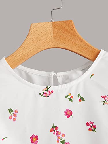 Cozyease Girls' Floral Print Ruffle Trim Butterfly Sleeve Crewneck Cute Blouse Shirt Tops Multicolor 10-11Y #TOP3