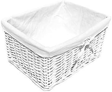 Willow Wicker Wider Big Deep Nursery Organiser Storage Xmas Hamper Basket Lined[White,Large 41x32x21cm]