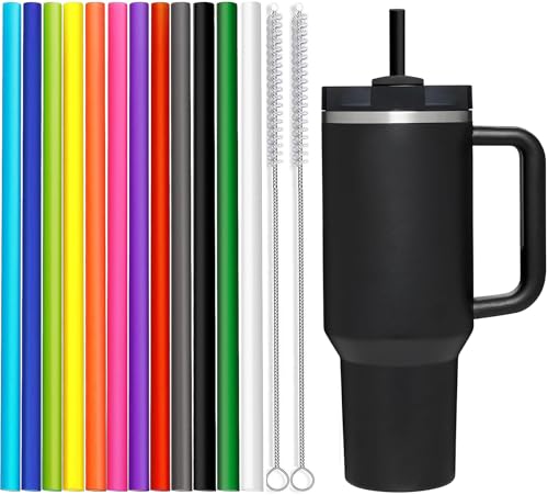 ALINK 12 stuks vervangende rietjes in kleur voor Stanley 40 oz 30 oz Tumbler, 30 cm lange herbruikbare plastic rietjes voor Stanley Cup accessoires, halve gallon kruik, plus 2 borstel