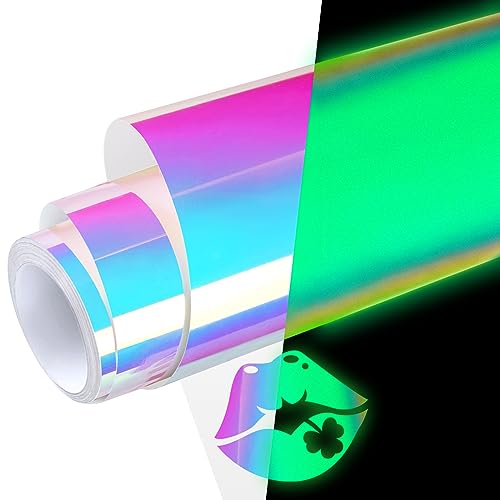WRAPXPERT Glow in The Dark Permanent Adhesive Vinyl Holographic Iridescent Vinyl Opal White Glow...