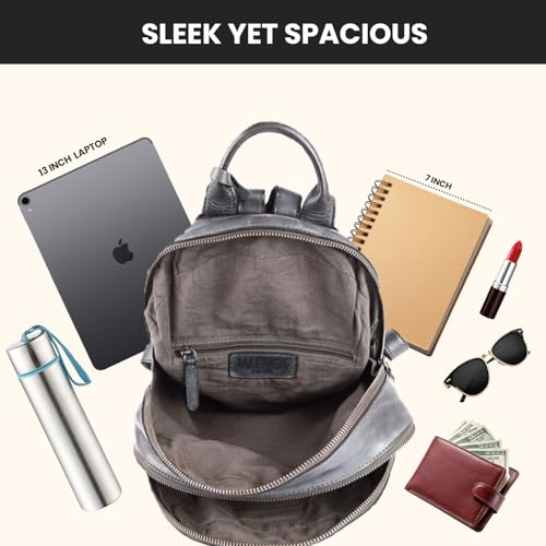 Image of Leather Backpack | Unisex Fashion Backpack Handbag | Genuine Leather | VL-054-BROWN | Adjustable Straps | 20L Capacity | 13 x 1 x 13 Inches | Vintage & Functional Design