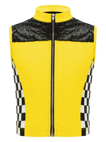 Kids Girls Bomber Jacket Outerwear Modern Street Hip Hop Dance Wear Sleeveless Shiny Sequins Dance Vest