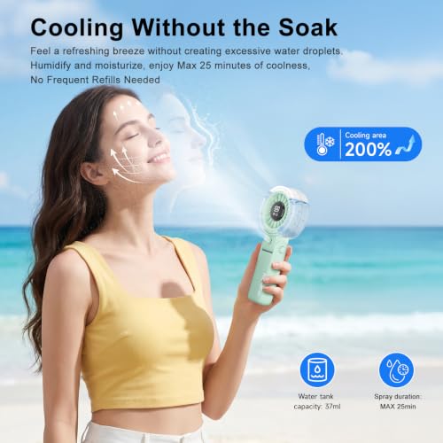 Image of HandFan 4000mAh Handheld Turbo Misting Fan, 100 levels Adjustable High Speed Mister Fan, Portable Spray Water Mist Fans, Foldable Mini Hand Fans for Summer Beach Travel Concerts Disney(Green)