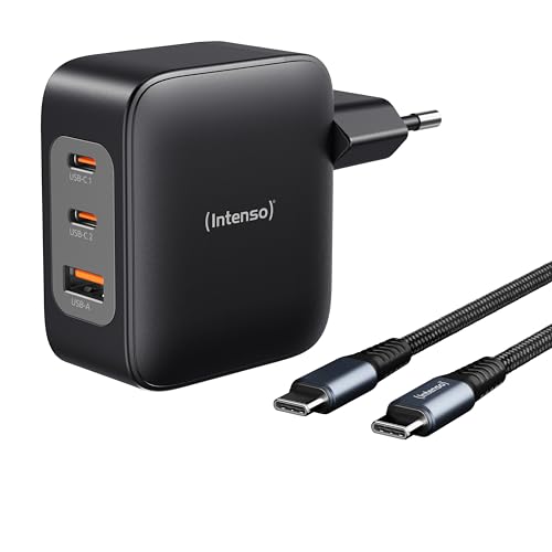 Intenso 100W GaN Schnellladegerät mit USB-C Kabel 2m – 3-Port Netzteil (2X USB-C, 1x USB-A), PD 3.1, PPS & QC 5.0 Fast Charger für MacBook, Laptop, iPhone 16/15, Samsung Galaxy, iPad, Schwarz