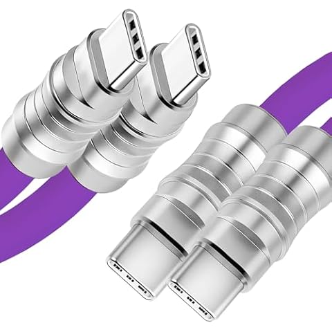 WLGQ Liquid Silicone USB C to USB C Cable, Chubby Cable Type C PD100W Fast Charging Cable Heavy Duty USB c cable Purple 3FT 2-Pack Cover