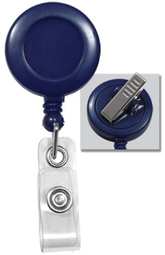 Brady People 2120-7602 Royal Blue Round Badge Reels with Swivel Spring Clip and Clear Strap