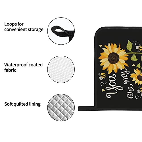You Are My Sunshine Sunflower Oven Mitts And Pot Holders Sets Of 4，Heat Resistant Kitchen Microwave Gloves And Pot Pads With Non-Slip Surface For Grilling Baking Cooking Bbq #TOP4
