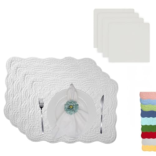 ART PineCone 8-Piece Quilted Cotton Placemats & Napkins, Off White
