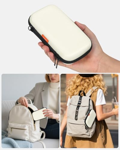 Image of Off White Small Hard Carrying Case, Portable Tech Organizer Pouch