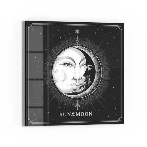 DEQORI Quadro in vetro acrilico, motivo sole incontra la luna, quadrato, 50 x 50 cm, bella decorazione, per soggiorno, camera da letto, corridoio e cucina, decorazione moderna da parete