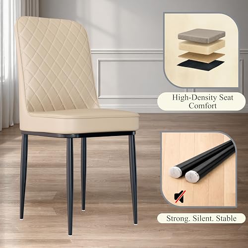 Image of Jewel Premium Leather Dining Chair with Strong Metal Legs, Cushioned Seat, Chair for Dining, Living Room, Bedroom & Balcony (Beige)