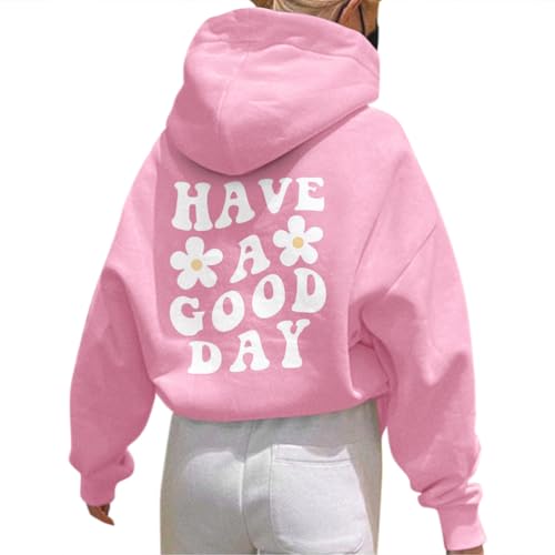 Onsoyours Damen Rückendruck Letter Print Hoodie Sweatshirt mit Kapuze Langarm 90er Y2K E-Girl Pullover Oversize Vintage Kapuzenpullover Harajuku Streetwear B Rosa S