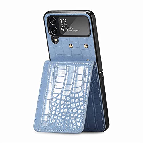 Coque Samsung Z Flip 4 bleu ciel en simili cuir crocodile avec porte carte intégré