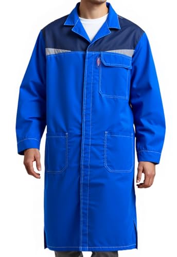 Oralidera Blouse de Travail Atelier Industrie Bleu de Travail à Manches Longues Atelier Blouse de Laboratoire Pratique Lycée, Bleu Royal, L
