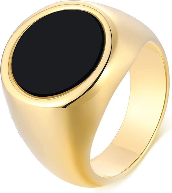 modeva "elevate your essence" Premium Gold-Plated Black Onyx Signet Ring for Men, Bold Round Stone Statement Stylish Fashion Jewelry-picture-20