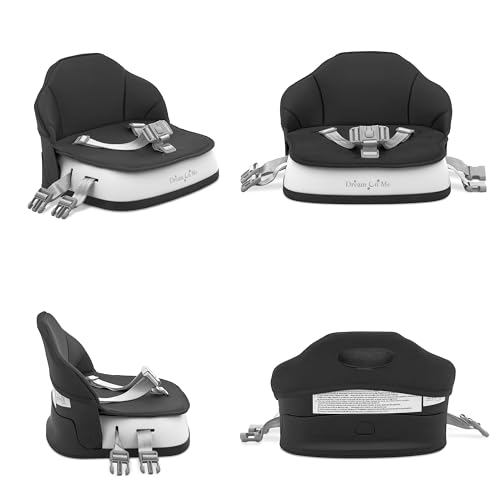 Image of Dream On Me Cozy Pod Baby Booster Seat for 6-36 Months, Portable Travel Booster Chair with 3-Point Safety Harness & 2 Fixing Belts, for Table & Dining, Lightweight Foldable & Easy to Carry - Black