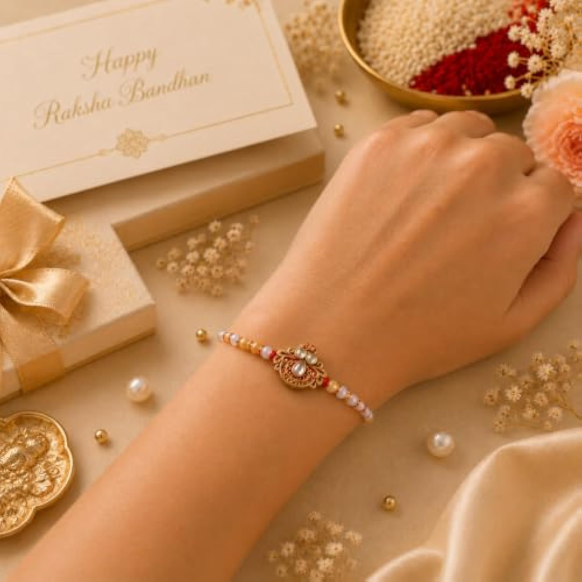 Handmade Rakhi Set with MDF Stand, Fancy Bhabhiyya Gift