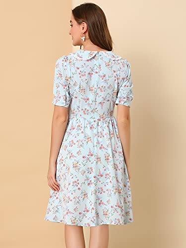 Image of Allegra K Women's Vintage Peter Pan Collar High Waist Flowy Midi Puff Sleeve Floral Dress