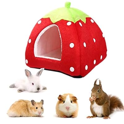 bangminda Small Animal Pet Winter House, Red Strawberry Warm Nest Bed, Rabbit Guinea Pig Hamster House Bed, Warm House Cage Nest for Hamster Squirrel Hedgehog Chinchilla