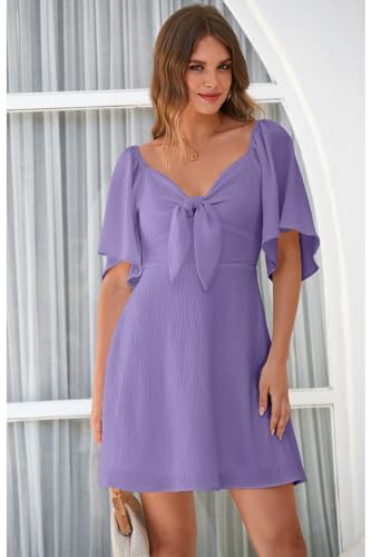 Image of Dokotoo Womens Dresses 2026 Spring Summer Deep V Neck Elegant Cocktail Bow tie Mini Dress S-XL