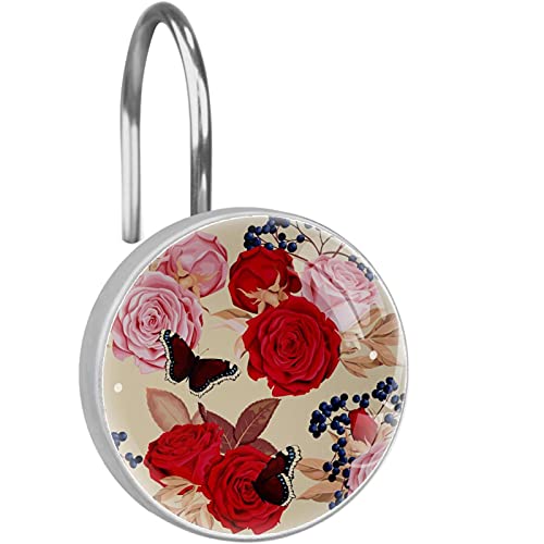 Crochets de rideau de douche papillon rose antirouille chic en acier dur