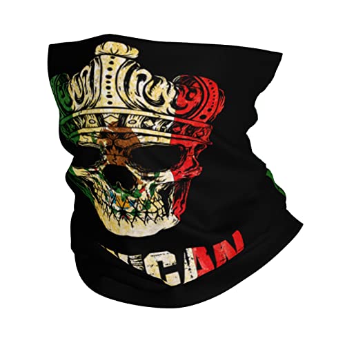 King Skull Mexican Flag Seamless Neck Gaiter Shield Scarf Bandana Face Mask Seamless UV Protection for Motorcycle Cycling Riding Running Headbands White