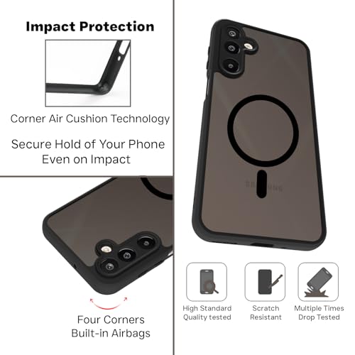 Image of RIGGEAR Shockproof Sleek Hybrid Armor Magnetic Back Cover Case Compatible with MagSafe Accessories for Samsung Galaxy M16 5G, Galaxy F16 5G (Smoke Black Matte PC + Black TPU Bumper)