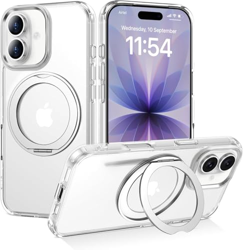 Image of Enflamo Hard Clear Rotaing Stand Shockproof Transpareant Magnatic Case Cover for iPhone 16 | Ultra Hybrid Camera Bump Protection