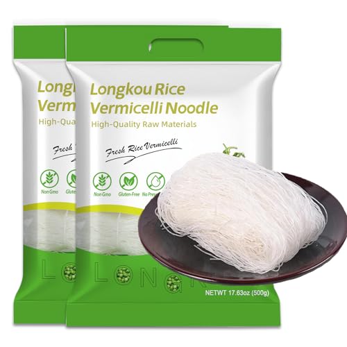GCYYSIQS Longkou Rice Vermicelli Noodles,Authentic Asian Vermicelli made from Mung Beans,Glass Noodles,500g/17oz,龙口粉丝 (2bags)