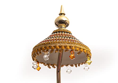 Image of Diamond Studded Acrylic Umbrella Chhatra for God Idol, Car Dashboard /Office Desk /Table /Home Decor Showpiece, Chatri Aasan Ideal Gift Item for Housewarming, 17 Centimeters (Multicolor) L 21