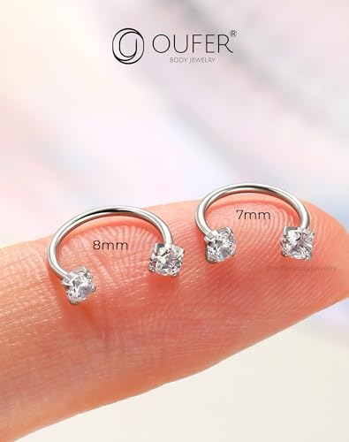 OUFER 2PCS 316L Surgical Steel Horseshoe Nose Rings Hoops, 20G Push Pin Threadless Nose Rings For Women Men, Double Crystal Horseshoe Septum Lip Eyebrow Helix Daith Ear Piercing Jewelry-7mm and 8mm4