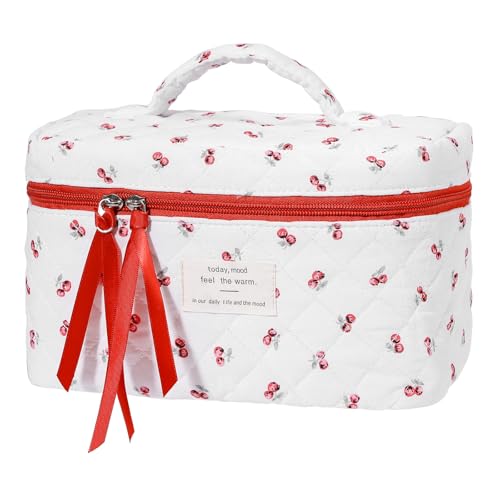 senbowe Large Quilted Makeup Bag, Cotton Floral Cosmetic Bag for Women, Cute Coquette Aesthetic...