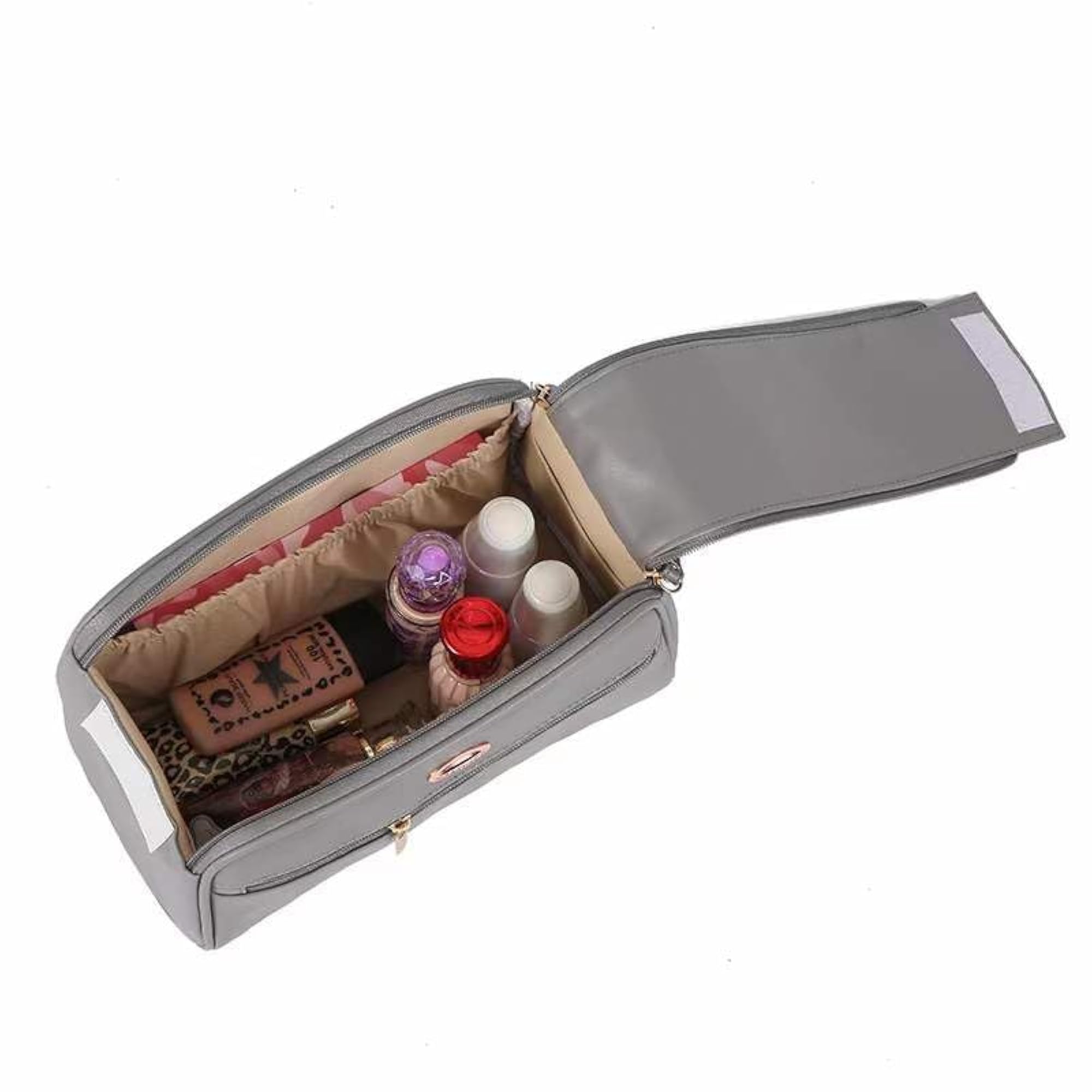 Large Capacity Leather Makeup Bag, Double Chain Cosmetic Organizer