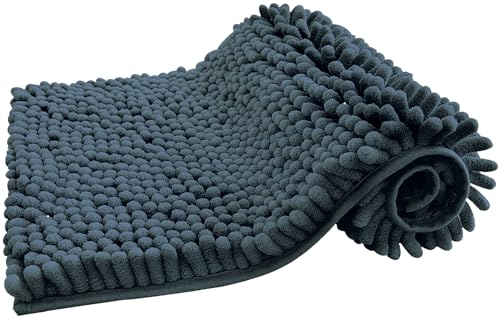 Paula Home - Alfombra de Baño Chenilla de Pelo Largo | Antideslizante, Gruesa, Extra Suave y Absorbente | 100% Microfibra para Ducha y Bañera | Mod. Shaggy (Gris Oscuro, 60x110cm)