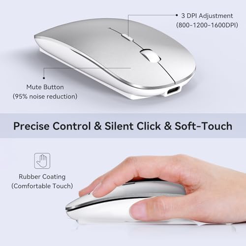 Wireless Mouse for MacBook Air/Pro, USB A & USB C Laptop Mouse -Silver - 4