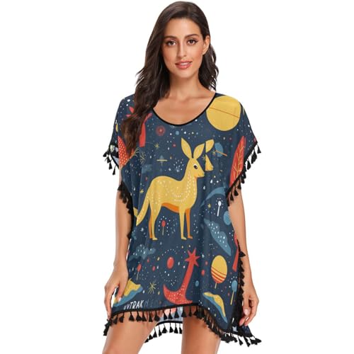 KAAVIYO Dark Galaxy Squirrel Women's Beach Cover Up Chiffon Tassel Swimwear Swimsuit Coverups for Girl