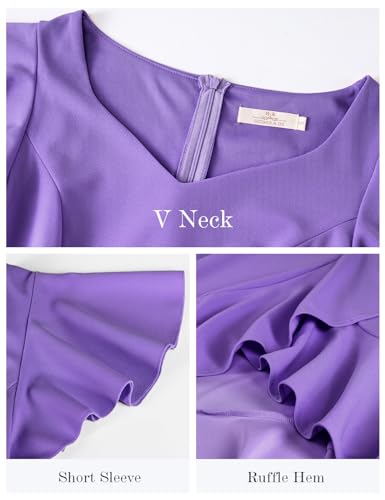 Image of HomRain V Neck Formal Wedding Guest Dresses for Women Ruffle Sleeves for Cocktail Graduation Modest Dress