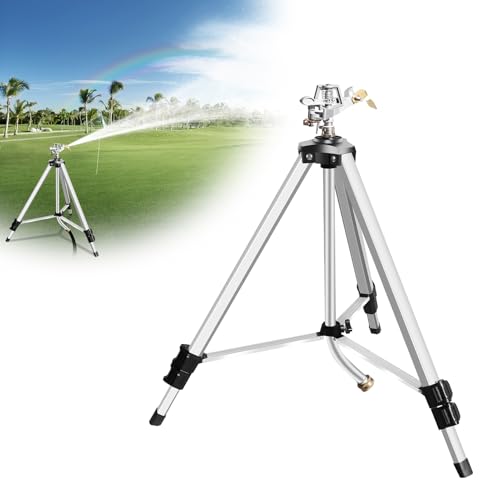 Heavy Duty Impact Sprinkler on Tripod Base 36 Inch Tripod Sprinkler with Brass Nozzle for Yard Large Area Extra Tall 360 Degree Rotating Waters Up to 80 Ft Legs Extend Up to 36