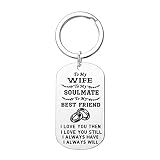 AmDxD Porte-Clés Pas Cher, Porte-Clés en Acier Inoxydable Rectangle Dog Tag avec Gravure to My Wife. I Love You, Argent, 28 X 50MM