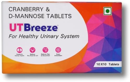 UTBreeze Cranberry & D-Mannose Tablets for Healthy Urinary System | Supports Kidney & Bladder Health | 100 Tablets