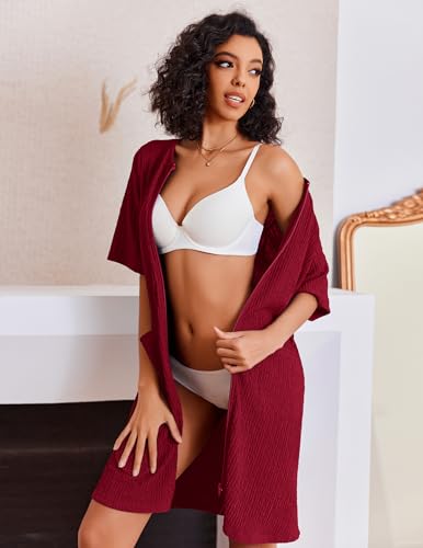 Ekouaer Women Zipper Robes Knit Short Bathrobe Lightweight House Coat with Pockets Soft Nightgown S-XXL4