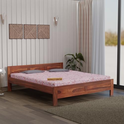 Image of Solid Sheesham Wood King Size Bed Without Storage | Double Bed Cot for Bedroom | Palang Double Bed for Home | Wooden Double cot for Living Room | Rosewood | Honey Finish