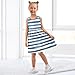 KLL Sporty Dress for Girls, Navy Blue and White Stripes, Soft Fashion Beach Sundress Summer 2T