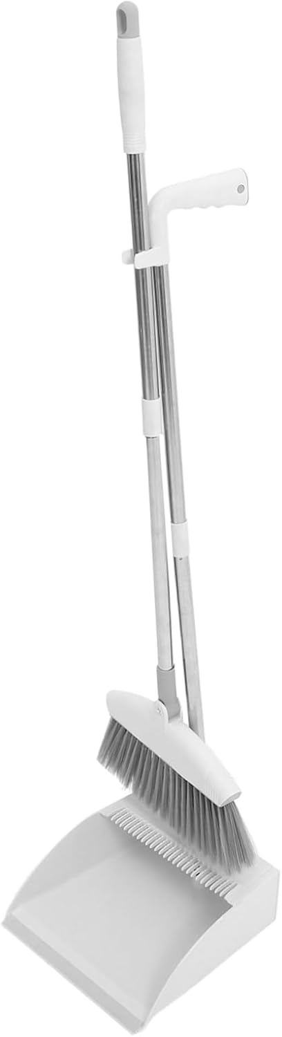 Didiseaon 1set Heavy Duty Broom and Dustpan Set Floor Cleaning Kit for Convenient Stand-up Design for Quick Cleanups Material White