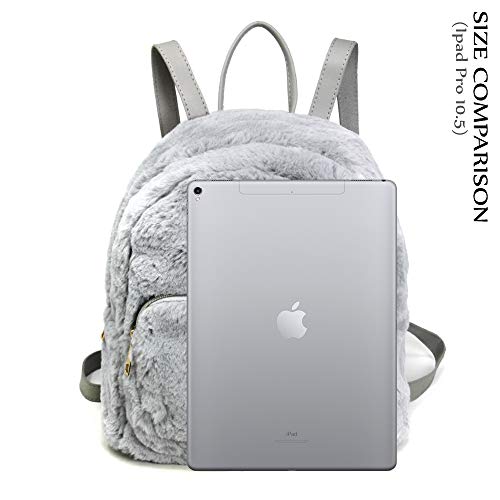Me Plus Women's Soft Faux Fur Fuzzy Mini Backpack, Shoulder Bag Purse, Schoolbag (Grey) #TOP2