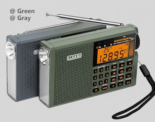 Image of Shortwave Radio AIR /VHF /AM /FM /SW /Weather Bands Transistor with TF Card /Flashlight,Key Backlight, Digital Record, Alarm Clock,Sleep Timer,Powered by AA and Lithium Battery(Green)