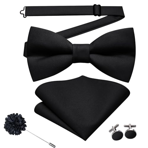 Image of Hi-Tie Bow Ties for Men Pre-Tied Pocket Square with Cufflinks Mens Bowtie Sets for Wedding Formal Party