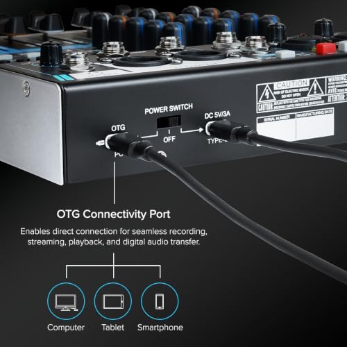 Image of Kadence KOTG-4 4 Channel Audio Mixer with OTG Recording | Podcast, Streaming & Live Sound Mixer | 192kHz /24-Bit USB Audio Interface | USB /BT Playback | 99 DSP Effects with Faders | Black