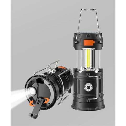 2 Pcak Hand Crank Solar Camping Lantern, Large Capacity Portable Ultra Bright LED Torch, USB Charger, Electronic Lantern for Outdoor (Black 2 Pcak) Cover